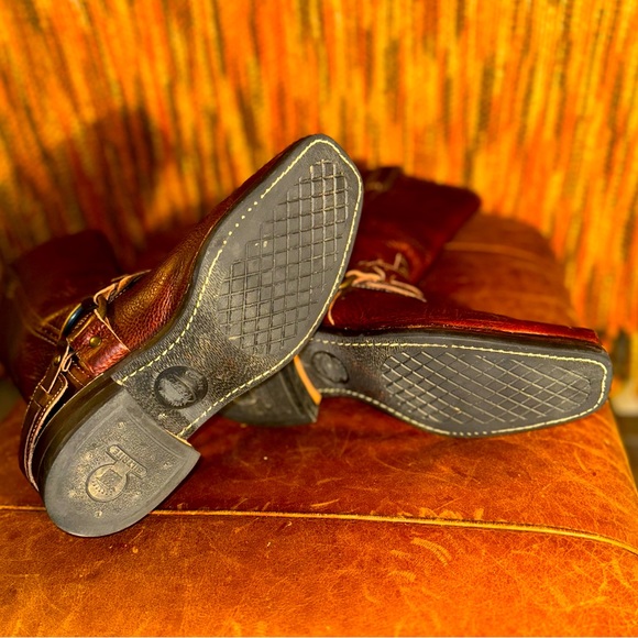 Frye Vintage Harness Cognac Brown Leather Boots 10 Square Toe - Picture 6 of 6